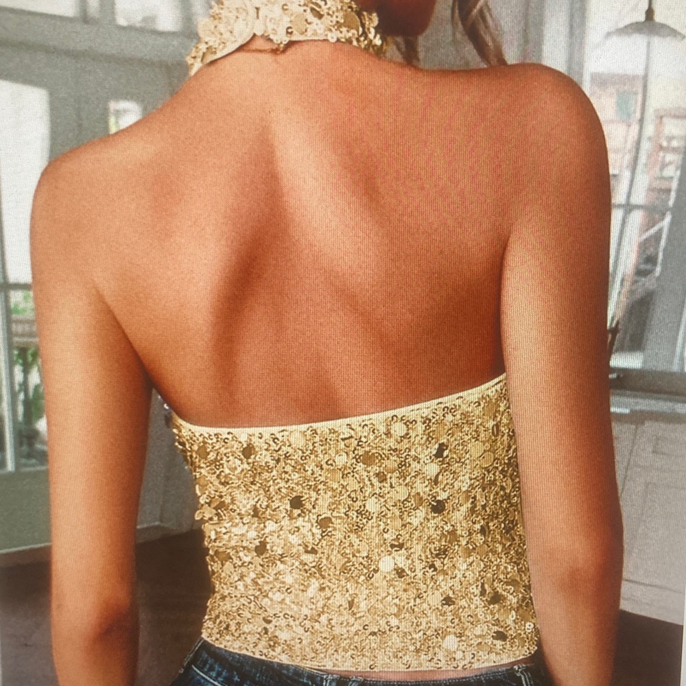 Gold Sequin Halter Top - Picture 2 of 3
